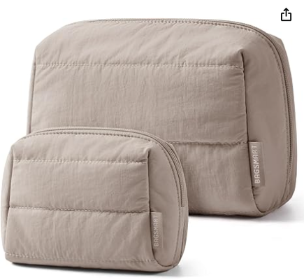Duo de trousses de maquillage de voyage matelassées et gonflées pour femmes, grandes et petites. Organisateur de cosmétiques matelassé et gonflé, ensemble trousse de toilette grande et petite pochette, essentiels de voyage