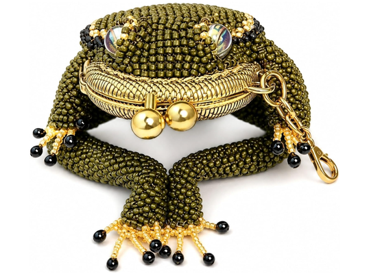 Porte-monnaie grenouille fait main, petit sac à monnaie vintage grenouille, pochette porte-clés à fermoir baiser perlée avec design crapaud porte-bonheur pour pièces de monnaie, écouteurs, bagues, portefeuille grenouille amusant pour clé, clé USB, rouge à lèvres, cadeau d'anniversaire